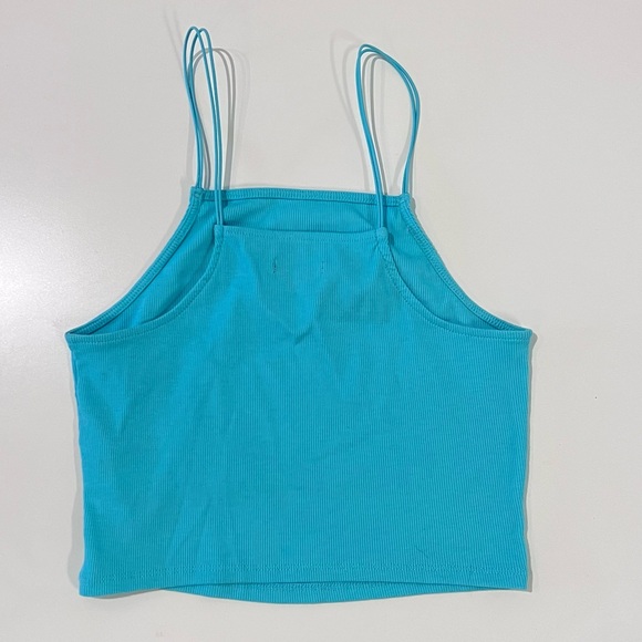 Wild Fable Teal Mint Green Ribbed Thin Strap Strappy High Neck Crop Tank Top - Picture 3 of 11